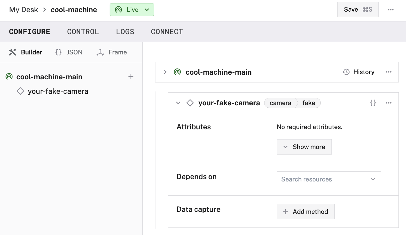 Configuration of a fake camera.